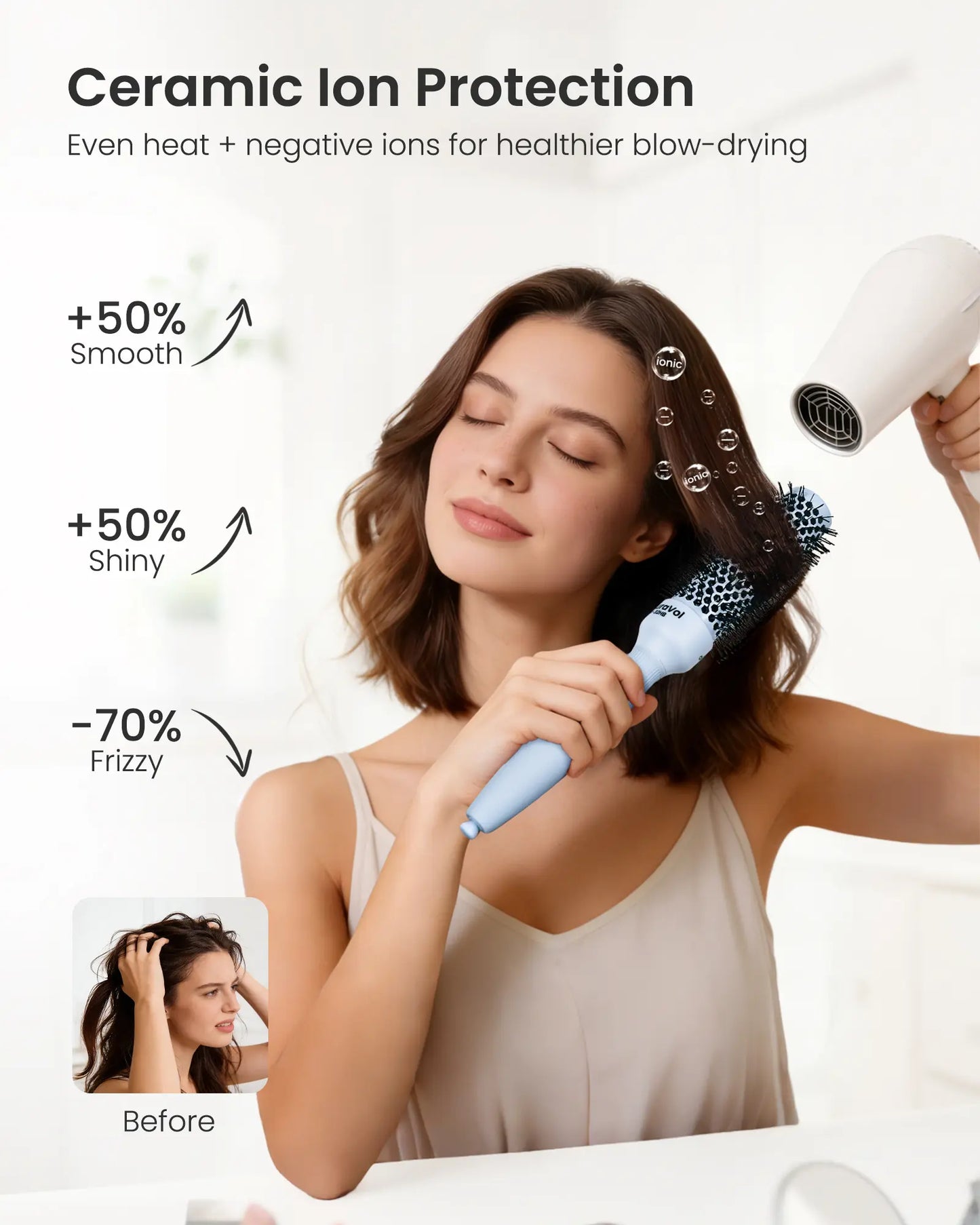 AIMIKE Naturavol round Brush for Blow Out, Nano Thermal Ceramic round Hair Brush for Fine Hair, Fast Blow Dry for Smooth Salon-Style Finish at Home, Adds Volume,Blue (1.3" Barrel, 2.1" with Bristles)
