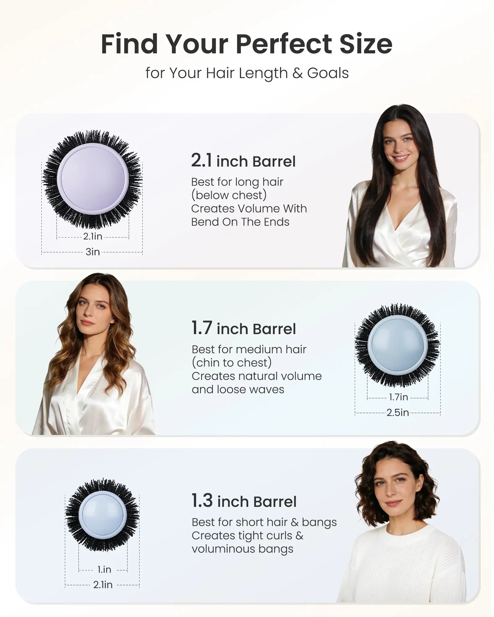 AIMIKE Naturavol round Brush for Blow Out, Nano Thermal Ceramic round Hair Brush for Fine Hair, Fast Blow Dry for Smooth Salon-Style Finish at Home, Adds Volume,Blue (1.3" Barrel, 2.1" with Bristles)