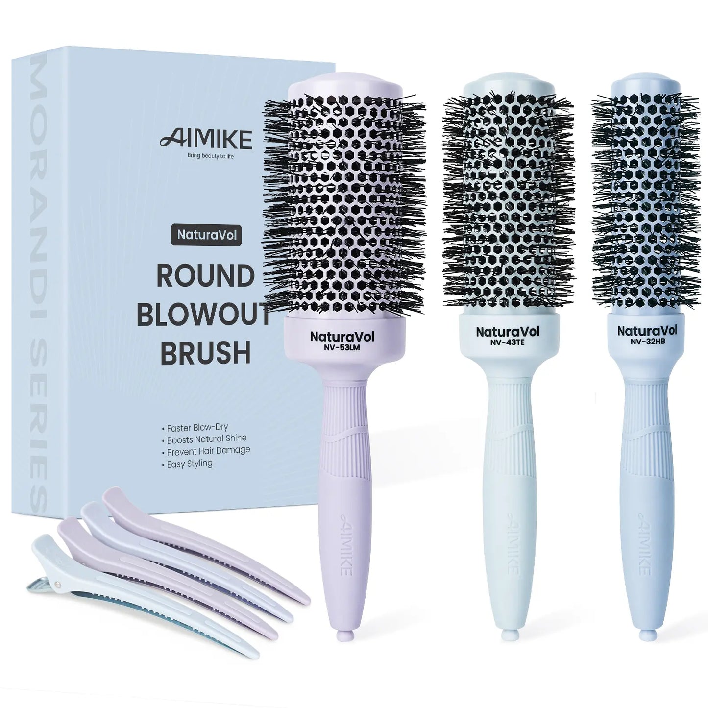 AIMIKE Naturavol round Brush for Blow Out, Nano Thermal Ceramic round Hair Brush for Fine Hair, Fast Blow Dry for Smooth Salon-Style Finish at Home, Adds Volume,Blue (1.3" Barrel, 2.1" with Bristles)