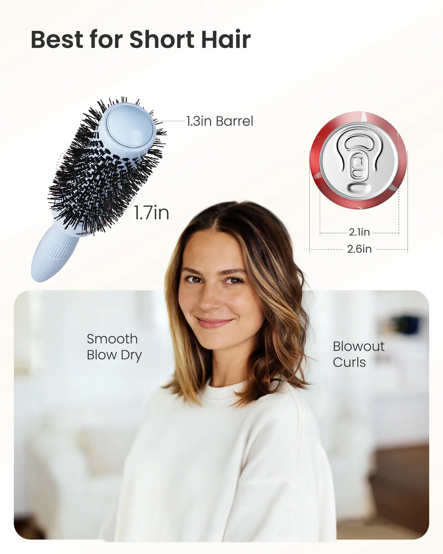AIMIKE Naturavol round Brush for Blow Out, Nano Thermal Ceramic round Hair Brush for Fine Hair, Fast Blow Dry for Smooth Salon-Style Finish at Home, Adds Volume,Blue (1.3" Barrel, 2.1" with Bristles)