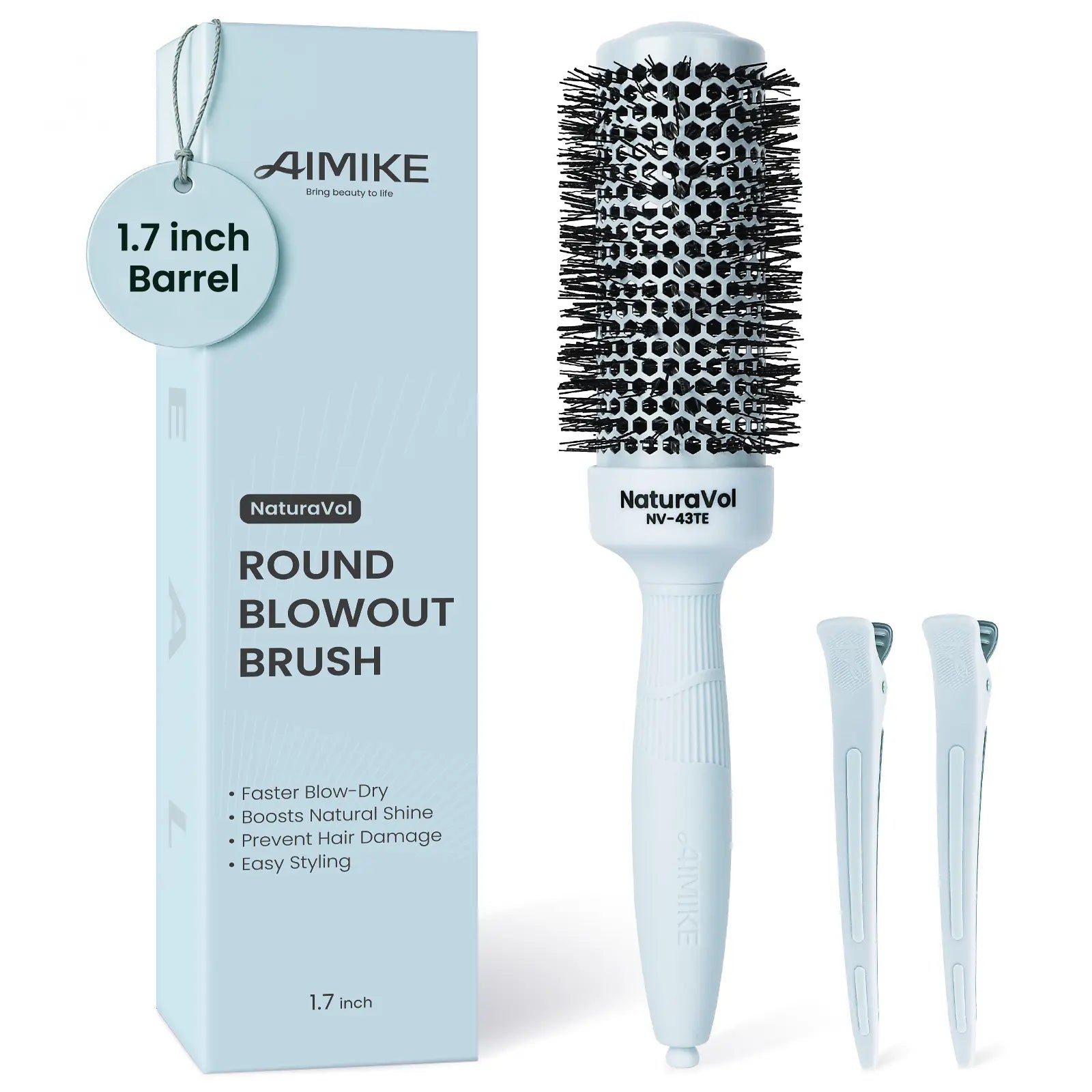 AIMIKE Naturavol round Brush for Blow Out, Nano Thermal Ceramic round Hair Brush for Fine Hair, Fast Blow Dry for Smooth Salon-Style Finish at Home, Adds Volume,Blue (1.3" Barrel, 2.1" with Bristles)