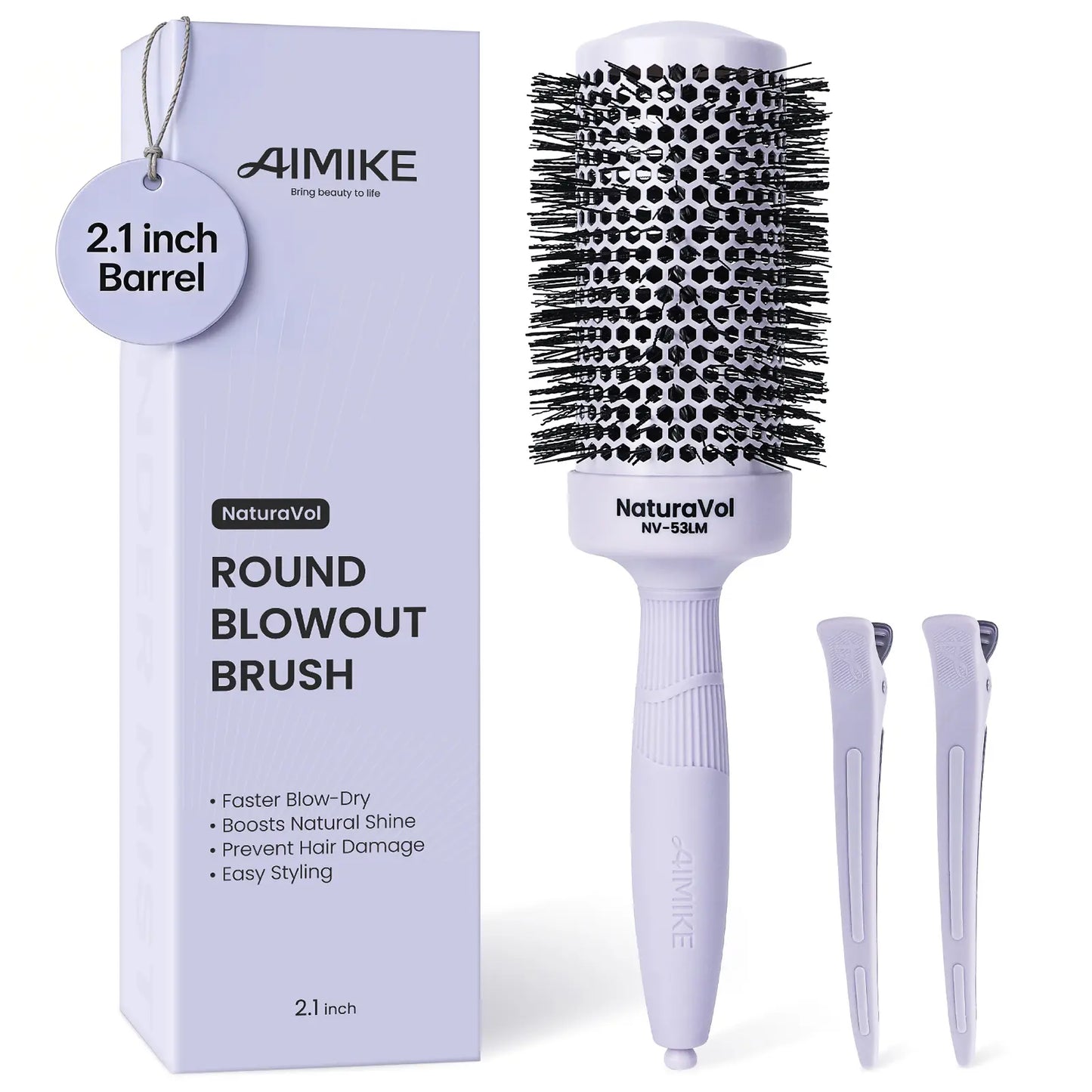 AIMIKE Naturavol round Brush for Blow Out, Nano Thermal Ceramic round Hair Brush for Fine Hair, Fast Blow Dry for Smooth Salon-Style Finish at Home, Adds Volume,Blue (1.3" Barrel, 2.1" with Bristles)