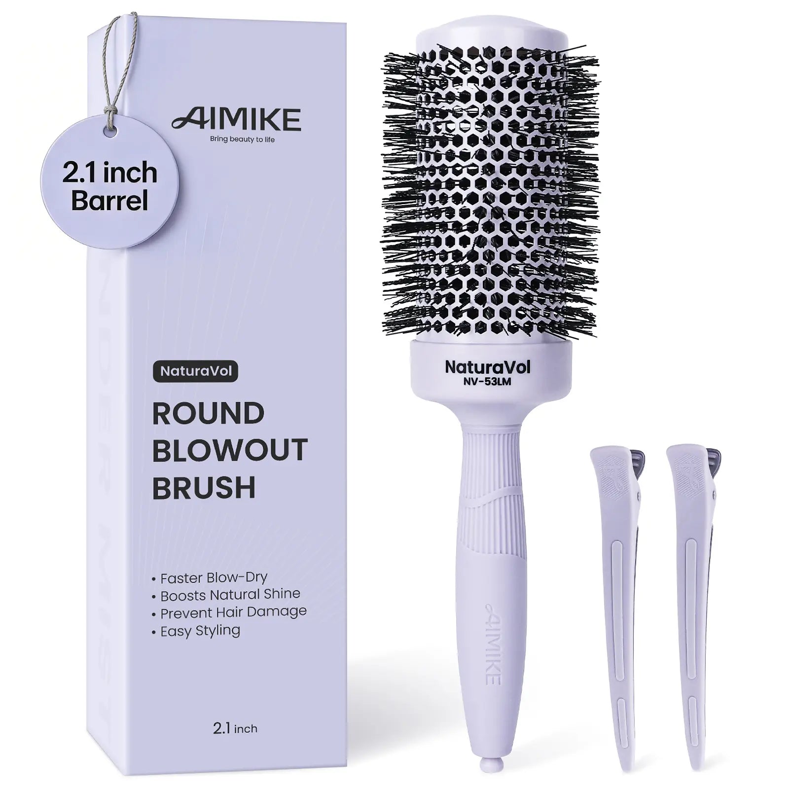 AIMIKE Naturavol round Brush for Blow Out, Nano Thermal Ceramic round Hair Brush for Fine Hair, Fast Blow Dry for Smooth Salon-Style Finish at Home, Adds Volume,Blue (1.3" Barrel, 2.1" with Bristles)
