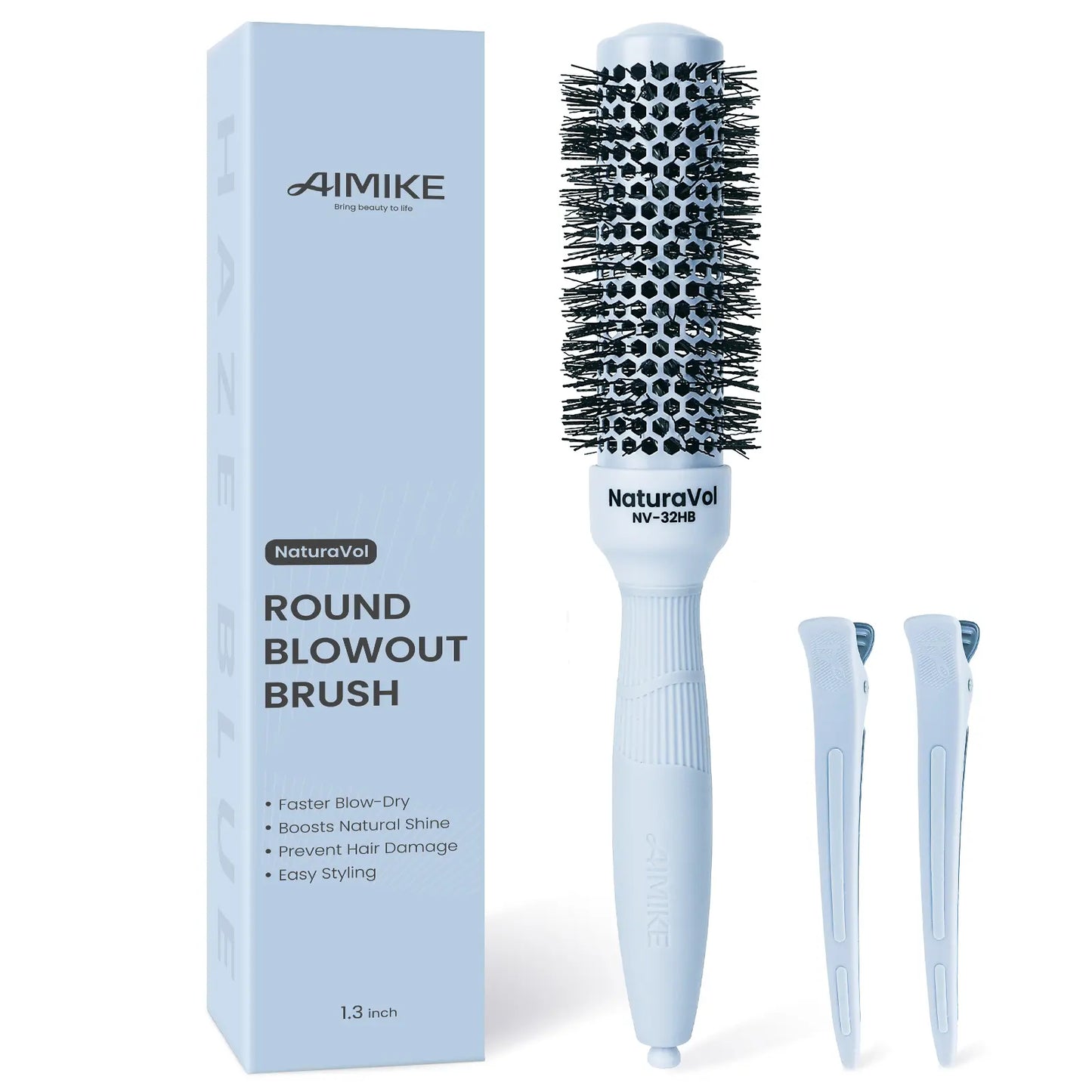 AIMIKE Naturavol round Brush for Blow Out, Nano Thermal Ceramic round Hair Brush for Fine Hair, Fast Blow Dry for Smooth Salon-Style Finish at Home, Adds Volume,Blue (1.3" Barrel, 2.1" with Bristles)